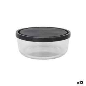 Lunch box Borgonovo Igloo lines Black Transparent Glass 1,47 L (12 Units)
