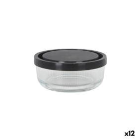 Boîte à lunch Borgonovo Igloo lines Noir Transparent verre 320 ml (12 Unités)