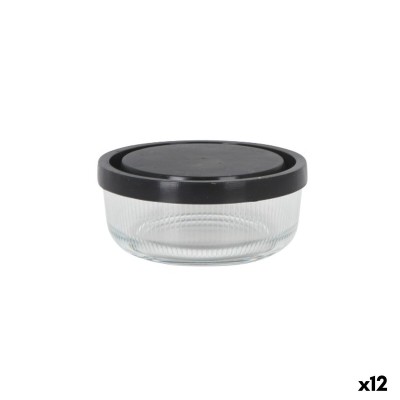 Lunch box Borgonovo Igloo lines Black Transparent Glass 320 ml (12 Units)