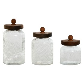 Set de 3 Boites Home ESPRIT Transparent Naturel Silicone Verre Acacia 600 ml 900 ml 1,2 L 3 Pièces