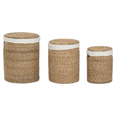 Set de basket Home ESPRIT Blanc Naturel Herbier marin (3 Pièces)