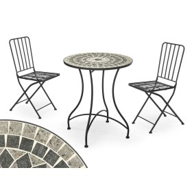 Table avec 2 chaises Ibergarden Mosaico-Forja Noir Gris 100 x 30 x 65 cm