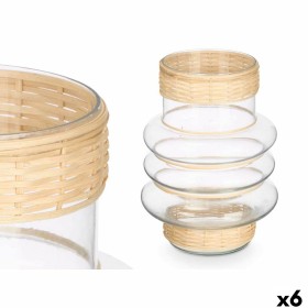 Candleholder Gift Decor Transparent Natural Glass Rattan 18 x 24 x 18 cm (6 Units)