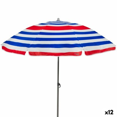 Beach parasol Aktive Blue Red Multicolour Silver Ø 160 cm 160 x 167 x 160 cm (12 Units)