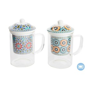Tasse avec filtre pour infusions DKD Home Decor Multicouleur Orange Carrelage Arabe 300 ml (2 Unités)