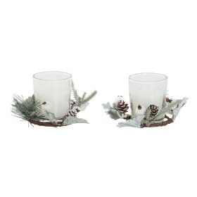 Candle Set DKD Home Decor White Christmas 10 x 10 x 7 cm 19 x 10.5 x 7 cm (2 Units)