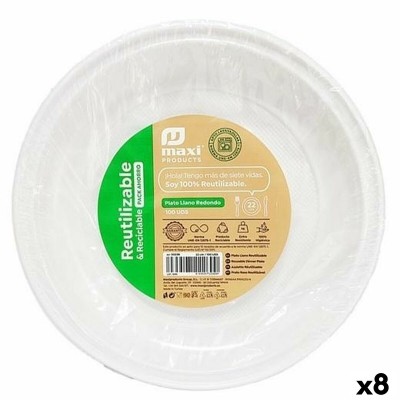 Set of reusable plates Maxi Products White Plastic Ø 22 cm 100 Pieces (8 Units)