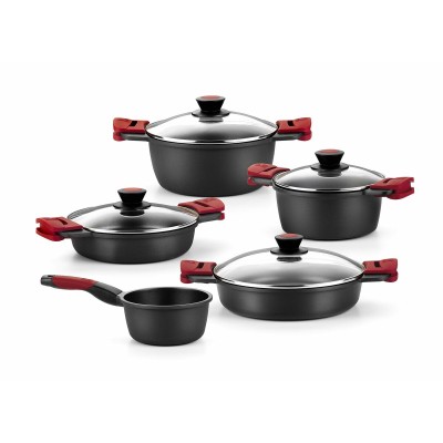 Casserole avec Couvercle en Verre BRA A410524 Ø 24 cm Noir Rouge 2,3 L 300 g