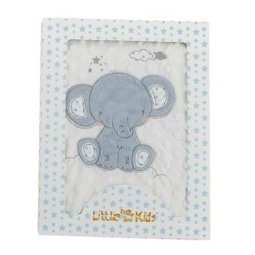 Couverture de bébé Eléphant Bleu Broderie Double face 100 x 75 cm