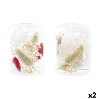 Bougeoir DKD Home Decor Beige Bordeaux Aluminium Verre 8 x 8 x 11 cm Fleur séchée (2 Unités) (2 Pièces)