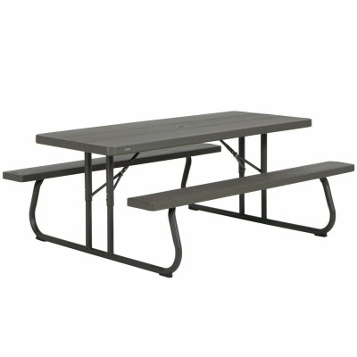Table de pique-nique Lifetime Bois Marron Pliable Acier Plastique 183 x 145 x 74 cm