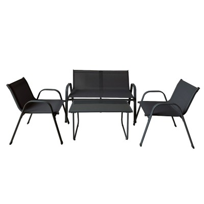 Marbueno Set Table et Chaises de Jardin Acier Noir Textilène 10468