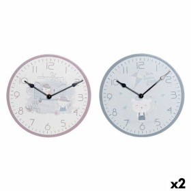 Horloge Murale DKD Home Decor Bleu Rose Bois Métal Plastique Bois MDF Enfant Oiseau 24 x 3 x 24 cm (2 Unités)
