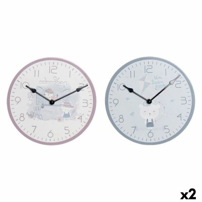 Horloge Murale DKD Home Decor Bleu Rose Bois Métal Plastique Bois MDF Enfant Oiseau 24 x 3 x 24 cm (2 Unités)
