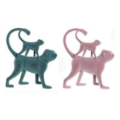 Decorative Figure DKD Home Decor Green Pink Tropical Monkeys 22,5 x 8 x 27,5 cm (2 Units)