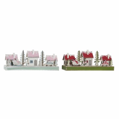 Christmas bauble DKD Home Decor Wood House (2 pcs) (30 x 6 x 12 cm)