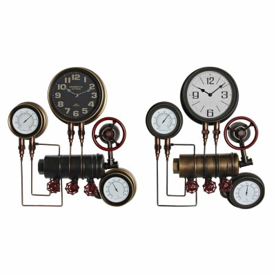 Wall Clock DKD Home Decor Black Red Iron Golden (2 pcs) (46 x 13 x 58 cm)