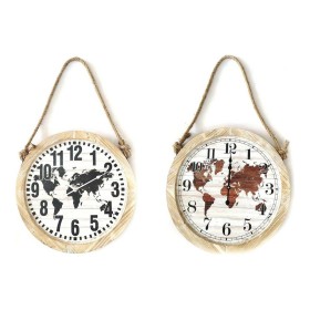 Horloge Murale DKD Home Decor Noir Marron Corde Bois MDF Mappemonde (2 pcs) (50 x 4 x 50 cm)