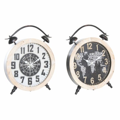 Horloge de table DKD Home Decor Blanc Noir Naturel Vintage (2 Unités)