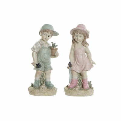 Decorative Figure DKD Home Decor Blue Pink Resin Children (18 x 15 x 41 cm) (2 pcs)