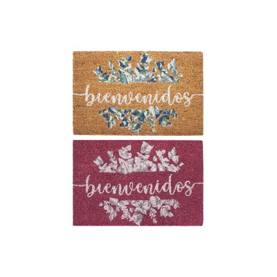 Doormat DKD Home Decor Grey Pink Brown Rubber White 2 Units Coconut Fibre (60 x 40 x 1,5 cm)