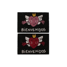 Paillasson DKD Home Decor Rouge Noir Rose Caoutchouc Blanc 2 Unités Fibres de coco (60 x 40 x 1,5 cm)