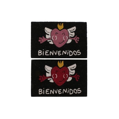 Paillasson DKD Home Decor Rouge Noir Rose Caoutchouc Blanc 2 Unités Fibres de coco (60 x 40 x 1,5 cm)