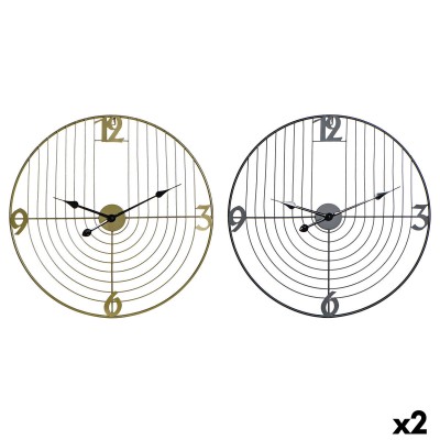 Wall Clock DKD Home Decor Black Golden Metal 60 x 3 x 60 cm Modern (2 Units)