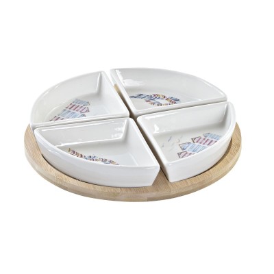 Appetizer Set DKD Home Decor Blue Natural Bamboo Stoneware Mediterranean 21,5 x 21,5 x 1 cm (5 pcs)