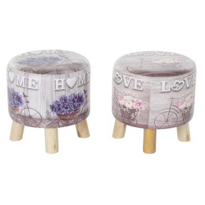 Footrest DKD Home Decor Grey Bicycle Pink Lilac PU Pinewood (30 x 30 x 30 cm) (2 Units) (30 x 30 x 32 cm)