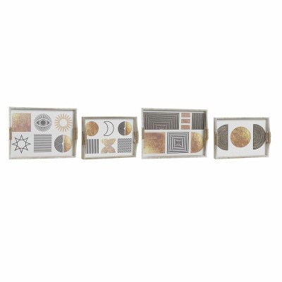 Jeux de plateaux DKD Home Decor Blanc Noir Doré Bois MDF 40 x 30 x 6 cm (2 Unités)