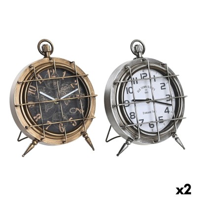 Table clock DKD Home Decor White Black Golden Silver World Map (2 Units)