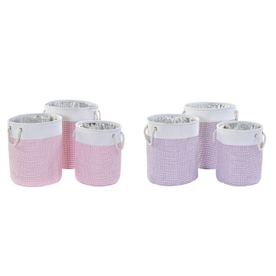 Basket set DKD Home Decor White Pink Lilac 40 x 40 x 49 cm 4 Kg 3 Pieces (2 Units)