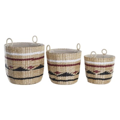 Set de basket DKD Home Decor Blanc Noir Bordeaux Naturel Fibre naturelle (3 Pièces)