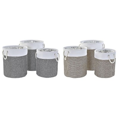 Set de basket DKD Home Decor Blanc Marron Gris 40 x 40 x 49 cm 4 Kg 3 Pièces (2 Unités)