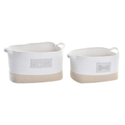 Set de basket DKD Home Decor Blanc Crème 43 x 30 x 23 cm 2 Pièces