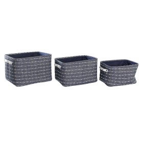 Basket set DKD Home Decor White Navy Blue 38 x 28 x 25 cm 3 Pieces (3 Units)