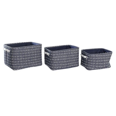 Basket set DKD Home Decor White Navy Blue 38 x 28 x 25 cm 3 Pieces (3 Units)