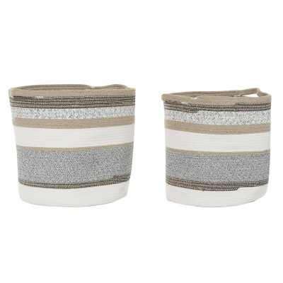 Set de basket DKD Home Decor Blanc Gris Naturel Jute (2 Pièces)