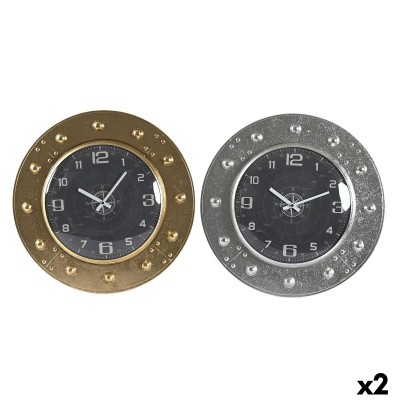 Horloge Murale DKD Home Decor 48,5 x 6 x 48,5 cm Verre Argenté Noir Doré Fer (2 Unités)