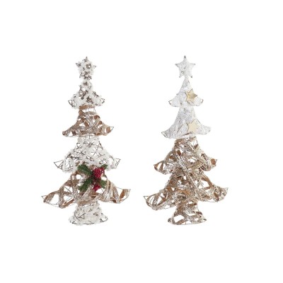 Sapin de Noël DKD Home Decor Doré Blanc Rotin (32 x 10 x 56 cm) (2 Unités)