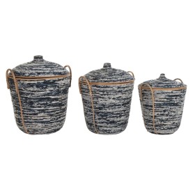 Basket set DKD Home Decor White Black Natural