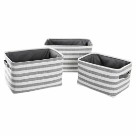 Basket set DKD Home Decor White Grey Stripes 42 x 32 x 25 cm 3 Pieces