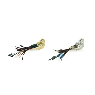 Décorations de Noël DKD Home Decor Polyester Oiseau Paillettes (26 x 5 x 7 cm) (2 Unités)