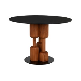 Table de Salle à Manger Home ESPRIT Noir Naturel Marbre Acacia 106 x 106 x 76 cm