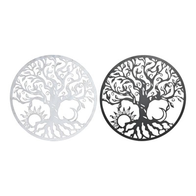 Décoration murale DKD Home Decor Noir Métal Blanc Indien Lune (2 Unités) (60 x 1 x 60 cm)