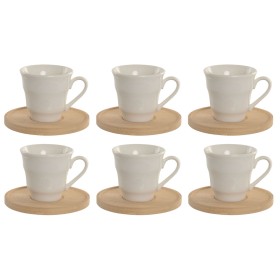 Set of 6 Cups with Plate Home ESPRIT White Bamboo Porcelain 90 ml