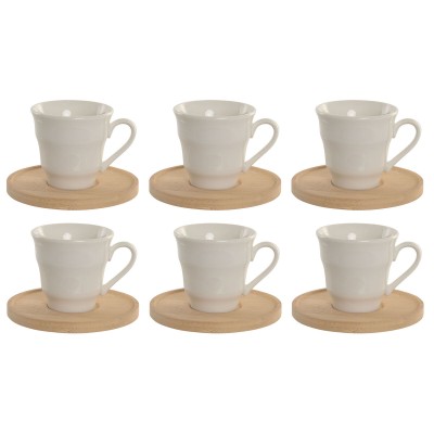 Set of 6 Cups with Plate Home ESPRIT White Bamboo Porcelain 90 ml