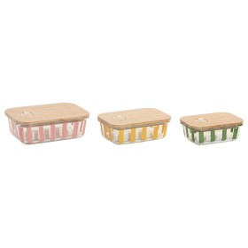 Lunch box Home ESPRIT Yellow Green Coral Crystal Borosilicate Glass Stripes Modern 1 L 660 ml