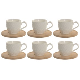 Set of 6 Cups with Plate Home ESPRIT White Bamboo Porcelain 90 ml